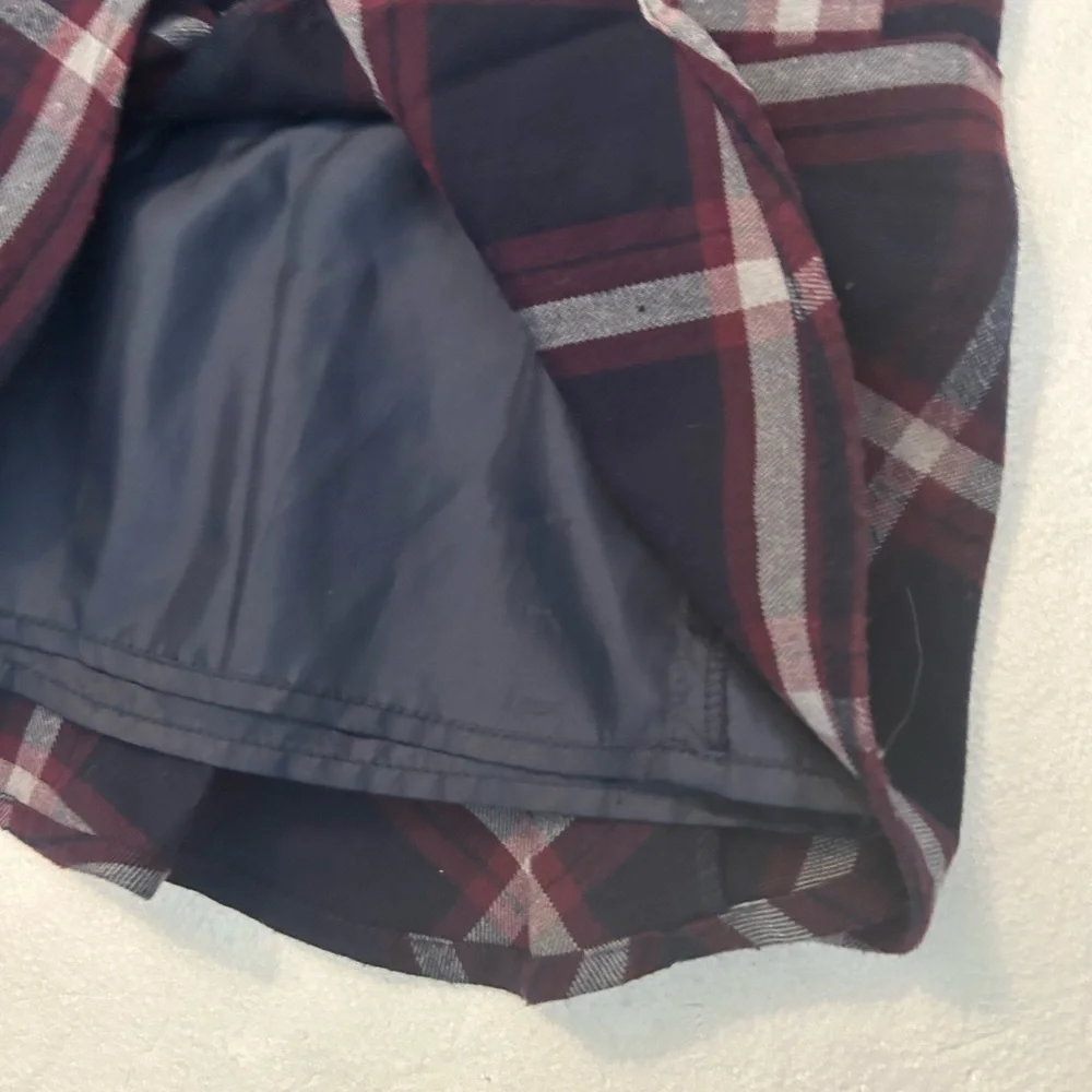 Oasis red blue white plaid mini skirt ruffled hem